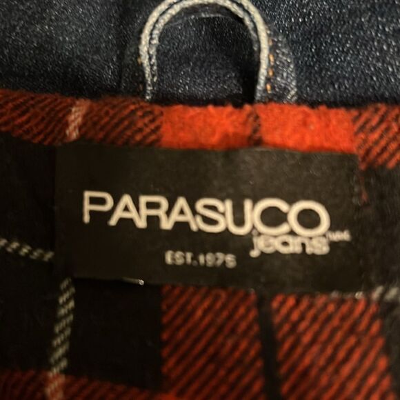 PARASUCO Red Plaid Lined Blue Denim Jacket Size S (fits s/m) see measurements - Picture 13 of 14